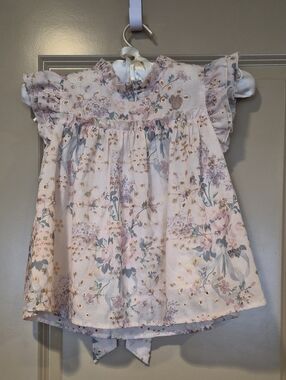 Disney Minnie Mouse Floral Eyelet Cottagecore Top Girls 7/8 Medium Cream